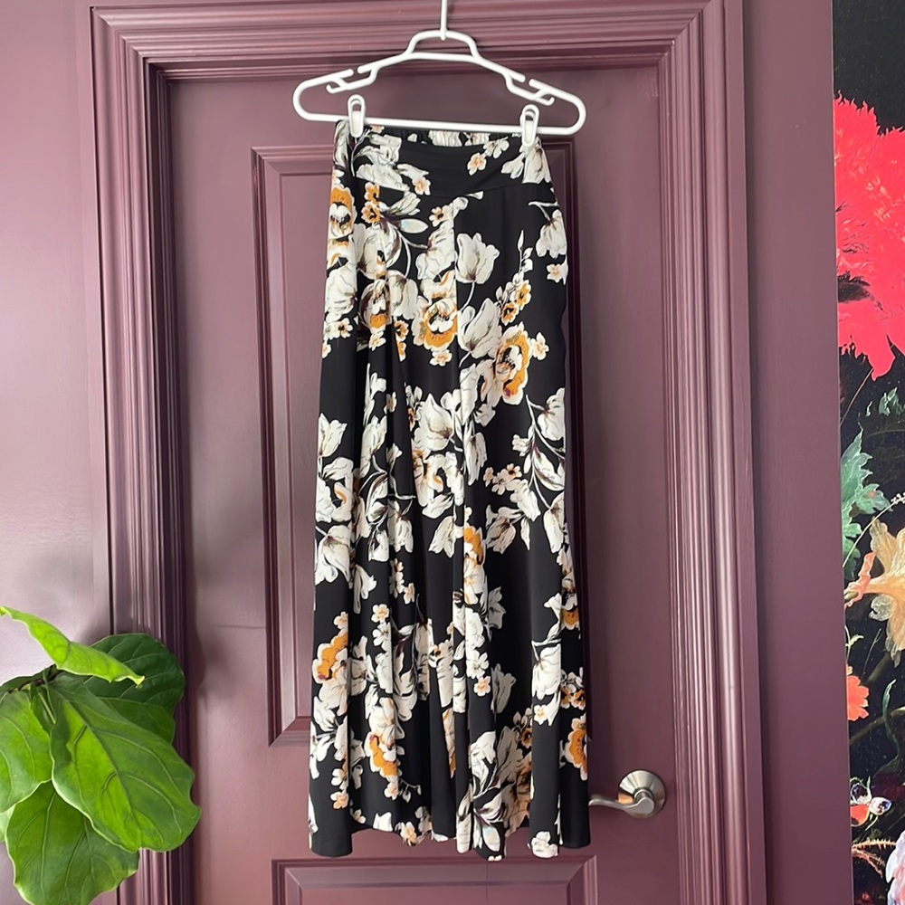 Wide leg black floral pants